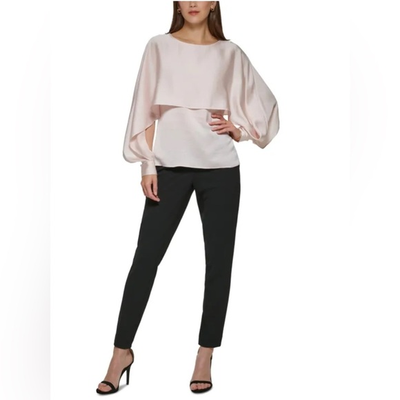 17. DKNY Pink Cape Overlay Crewneck Long Sleeve Blouse Size Large - Picture 1 of 8